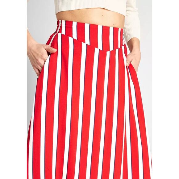 Modcloth x Collectif Ornella Yacht Striped A-Line Red White Sz 24 XXS NWT - Picture 2 of 10